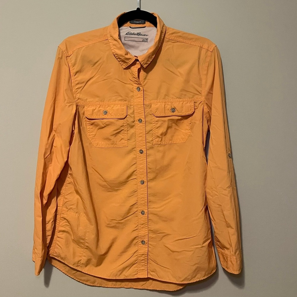 Eddie Bauer Women's Mountain Ripstop Tall Medium TM Orange Shirt Nylon Outdoor